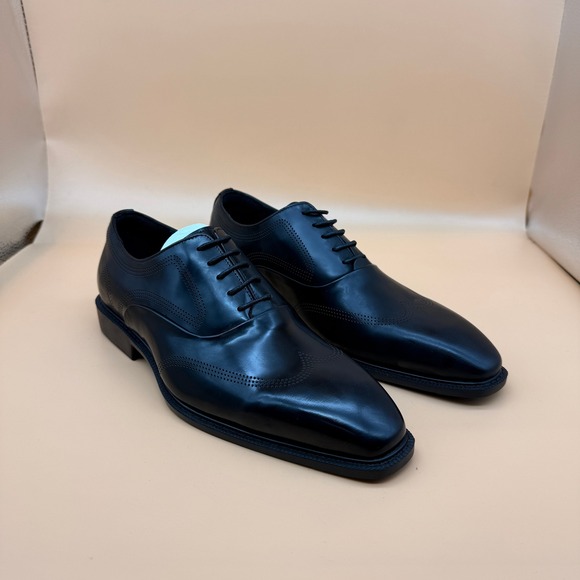 Santimon Men's US 8.5 Black Leather Formal Brogue Oxfords Lace Up Dress Shoes